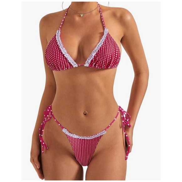 RED POLKA DOT RUFFLE BIKINI - Picture 1 of 5